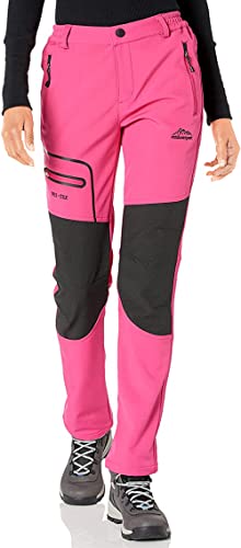DAFENP Damen Wanderhose Outdoorhose Wasserdicht Softshellhose Winddicht Winter Warm Gefüttert Skihose Snowboardhose Trekkinghose KZ1662W-Pink2-XL von DAFENP