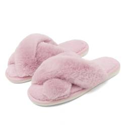 DAFENP Hausschuhe Damen Plüsch Winter Pantoffeln Frauen Memory Foam Kreuzband Slide Warme Bequeme Flauschige Slipper MTJ8935W-Pink-EU40/41 von DAFENP