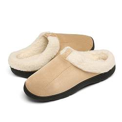 DAFENP Herren Hausschuhe Winter Memory Foam Pantoffeln Plüsch Warm Gefüttert Rutschfest Slipper für Indoor und Outdoor XZ1016-Brown2-EU40/41 von DAFENP