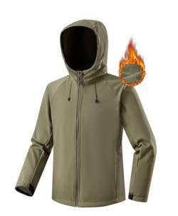 DAFENP Herren Softshelljacke Wasserdichte Atmungsaktive Winterjacke Warme Fleece Gefüttert Leichte Winddichte Übergangsjacke Funktionsjacke für Outdoor Sport Camping Wandern MSJK231018M-ArmyGreen-L von DAFENP