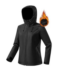 DAFENP Herren Softshelljacke Wasserdichte Atmungsaktive Winterjacke Warme Fleece Gefüttert Leichte Winddichte Übergangsjacke Funktionsjacke für Outdoor Sport Camping Wandern MSJK231018M-Black-L von DAFENP