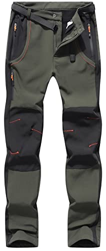 DAFENP Herren Wanderhose Outdoorhose Wasserdicht Softshellhose Winddicht Winter Skihose Snowboardhose Warm Gefüttert Trekkinghose (Large, Grün Schwarz) von DAFENP