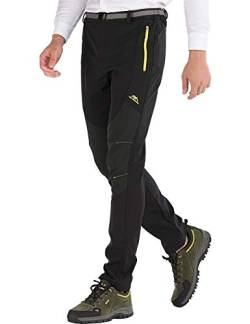 DAFENP Herren Wanderhose Outdoorhose Wasserdicht Softshellhose Winddicht Winter Skihose Snowboardhose Warm Gefüttert Trekkinghose KZ16608M-Black4-L von DAFENP