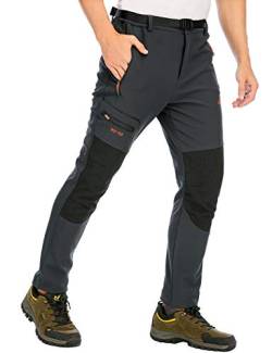 DAFENP Herren Wanderhose Outdoorhose Wasserdicht Softshellhose Winddicht Winter Skihose Snowboardhose Warm Gefüttert Trekkinghose KZ1662M-DarkGrey4-L von DAFENP