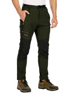 DAFENP Herren Wanderhose Outdoorhose Wasserdicht Softshellhose Winddicht Winter Warm Gefüttert Trekkinghose KZ1662M-ArmyGreen2-L von DAFENP