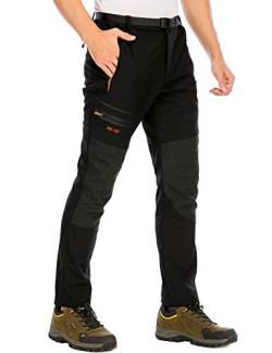 DAFENP Herren Wanderhose Outdoorhose Wasserdicht Softshellhose Winddicht Winter Warm Gefüttert Trekkinghose KZ1662M-Black1-XL von DAFENP