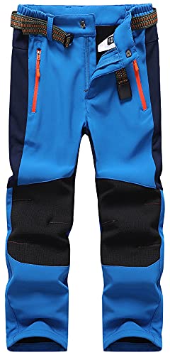 DAFENP Kinder Softshellhose Skihose Warm Gefüttert Thermohose Winter Wasserdicht Winddicht Schneehose Jungen Mädchen Wanderhose KZ0056-Blue-140/152 von DAFENP