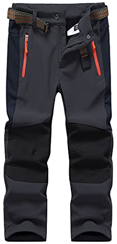 DAFENP Kinder Softshellhose Skihose Warm Gefüttert Thermohose Winter Wasserdicht Winddicht Schneehose Jungen Mädchen Wanderhose KZ0056-DarkGrey-122/128 von DAFENP