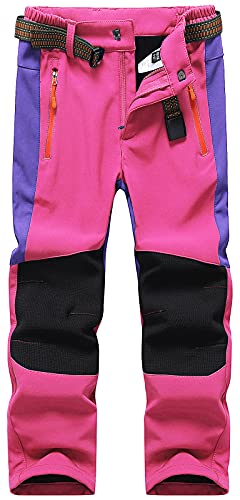 DAFENP Kinder Softshellhose Skihose Warm Gefüttert Thermohose Winter Wasserdicht Winddicht Schneehose Jungen Mädchen Wanderhose KZ0056-Pink1-152/158 von DAFENP