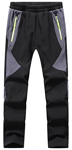 DAFENP Kinder Softshellhose Skihose Warm Gefüttert Thermohose Winter Wasserdicht Winddicht Schneehose Jungen Mädchen Wanderhose KZ2001-Black-2XL von DAFENP