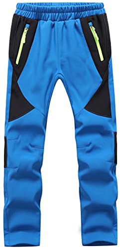 DAFENP Kinder Softshellhose Skihose Warm Gefüttert Thermohose Winter Wasserdicht Winddicht Schneehose Jungen Mädchen Wanderhose KZ2001-Blue-XL von DAFENP