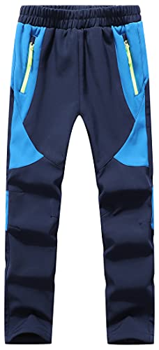 DAFENP Kinder Softshellhose Skihose Warm Gefüttert Thermohose Winter Wasserdicht Winddicht Schneehose Jungen Mädchen Wanderhose KZ2001-Navy Blue-2XL von DAFENP