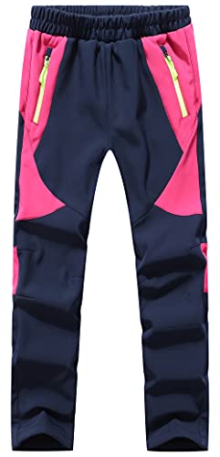 DAFENP Kinder Softshellhose Skihose Warm Gefüttert Thermohose Winter Wasserdicht Winddicht Schneehose Jungen Mädchen Wanderhose KZ2001-Pink-M von DAFENP