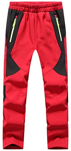 DAFENP Kinder Softshellhose Skihose Warm Gefüttert Thermohose Winter Wasserdicht Winddicht Schneehose Jungen Mädchen Wanderhose KZ2001-Red-XL von DAFENP