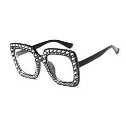DAGESVGI Frauen Mode Sonnenbrille Vintage Große quadratische Sonnenbrille Imitation Sonnenbrille Design Zubehör Strass Fahren, Schwarz + Transparent von DAGESVGI
