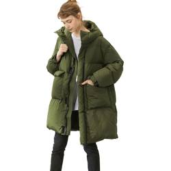 Verdickte Daunenjacke für Damen – verstaubare Winterjacke mit Kapuze, warmer Daunenmantel (Color : Green, Size : L) von DAGIN