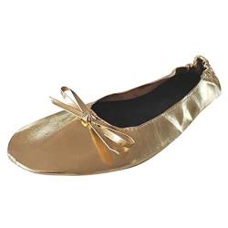 DAIFINEY Damen Geschlossene Ballerinas Tanz Schuhe Halbschuhe Elegante Bequeme Loafers Slipper Freizeitschuh(1-Gold/Gold,45) von DAIFINEY