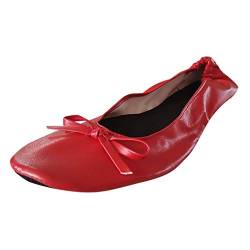 DAIFINEY Damen Geschlossene Ballerinas Tanz Schuhe Halbschuhe Elegante Bequeme Loafers Slipper Freizeitschuh(1-Rot/Red,43) von DAIFINEY