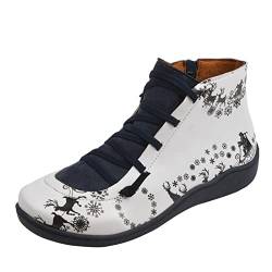 DAIFINEY Druckreißverschluss Retro Weihnachtsstiefeletten Kurze Flache runde Damen Bequeme Schuhe Zehen Damenstiefel Kinder Winter von DAIFINEY