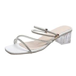 DAIFINEY Mode Sommer Damen Sandalen Chunky Heel Strass Strap Open Toe Casual Large Size Damenschuhe 43 Winter von DAIFINEY