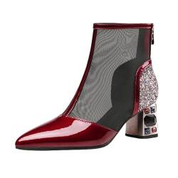 DAIFINEY Schuhe Rot Damen Absatz Modische Damen-Freizeitschuhe mit hohen Absätzen, Slip-On-Schuhe, Bequeme Freizeitschuhe, Slipper (Wine, 37) von DAIFINEY