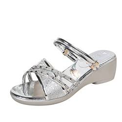 DAIFINEY Sommer Einfarbig Strass Slip On Römische Sandalen mit Keilabsatz compatible with Motorrad Schuhe Damen 37 von DAIFINEY