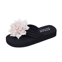 DAIFINEY Sommer einfarbig Blumen dekorative offene Zehen besohlte Flip Flops Damenschuhe Schwarz 42 von DAIFINEY