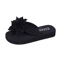 DAIFINEY Sommer einfarbig Blumen dekorative offene Zehen besohlte Flip Flops Damenschuhe Schwarz 42 von DAIFINEY