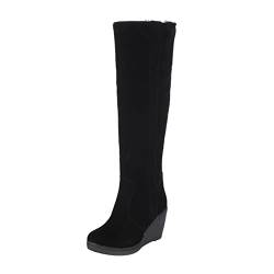 Damen Flanging Multi Wear Medium Wedge Heel High Heel Leisure Plush Warm Snow Boots Schwarz Absatz 40 von DAIFINEY