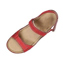 Damen Sandalen Riemchensandale Keilsandalen Slingback Peep Toe Sommer Outdoor Sandals Freizeitschuhe(1-Rot/Red,42) von DAIFINEY