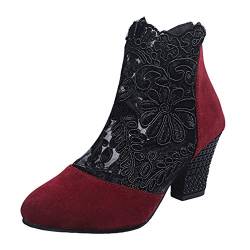 Damen Sandalen Sandalette Kleid Schuhe Atmungsaktives Netz Bestickte Schuhe Pumps High Heels Sommer Outdoor Sandals Freizeitschuhe(1-Rot/Red,41) von DAIFINEY