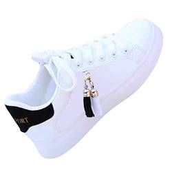 Damen Schnürhalbschuhe Schnürung Schuhe Quaste Schnürschuhe Sneaker Frauen sportlicher Schnürer Freizeitschuh(1-Schwarz/Black,37) von DAIFINEY