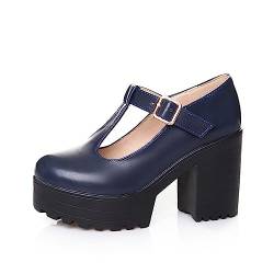 Damen Schuhe Türkis Damen-Block-High-Heel-Plateauschuhe, Knöchelriemen, Mary-Jane-Schuhe, runde Zehenpartie (Blue, 38) von DAIFINEY