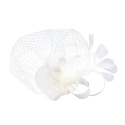 Elastische Stirnbänder 2023 Fascinator Hut Feder Mesh Tea Party Haarband für Frauen (Beige, One Size) von DAIFINEY