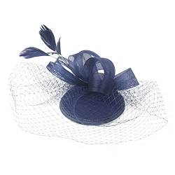 Elastische Stirnbänder 2023 Fascinator Hut Feder Mesh Tea Party Haarband für Frauen (Navy, One Size) von DAIFINEY