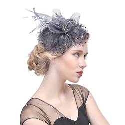 Football Spieler Kostüm Flower Party Headband Hut Mesh Cocktail Frauen Bänder Federn Kopfbedeckung (Grey, One Size) von DAIFINEY