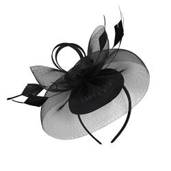 Frottee Stirnband Kinder 2023 Fascinator Hut Feder Mesh Tea Party Haarband für Frauen (Black, One Size) von DAIFINEY