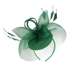 Frottee Stirnband Kinder 2023 Fascinator Hut Feder Mesh Tea Party Haarband für Frauen (Green, One Size) von DAIFINEY