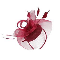 Frottee Stirnband Kinder 2023 Fascinator Hut Feder Mesh Tea Party Haarband für Frauen (RD2, One Size) von DAIFINEY