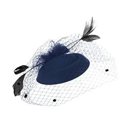 Haarband Fascinators für Frauen, Tea-Party-Stirnband, Hut, Netzfedern, Haarspange für Hochzeit, Cocktail und Kirche (Navy, One Size) von DAIFINEY