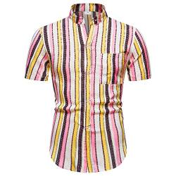 Herren Frühling Sommer Top Shirt Stehkragen Tasche Streifen Tops Casual Einreiher Kurzarm Mode Shirt Hemd Herren Pastell von DAIFINEY