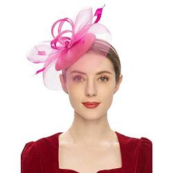 Herren Stirnband Damen-Kopfbedeckung, Braut-Haarschmuck, Hochzeit, Schleife, Zylinder, Fotoshooting, Federnetz, Kopfbedeckung, Zubehör (Hot Pink, One Size) von DAIFINEY