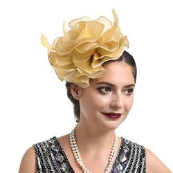 Hüftgürtel Herren Hut für Frauen, Hochzeit, Cocktail, Mesh, Federn, Haarspange, Teeparty-Stirnband (Gold, One Size) von DAIFINEY