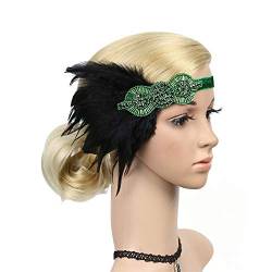 Laufstirnband Damen Blau aus den 20er Jahren Feather Flapper Headband Great Kopfband Vintage- (Green, One Size) von DAIFINEY