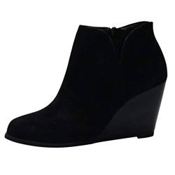 Mode Kurze Farbe Keile Booties Frauen Zehen Reißverschluss solides Wildleder Runde Schuhe Damenstiefel Absatzschuhe Damen von DAIFINEY