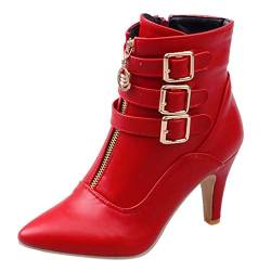 Schuhe Zehen kurzen Reißverschluss Stiefel Farbe Mode solide Fersen Frauen High Frauen Klein Damen von DAIFINEY