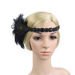 Schweißband Head Flapper Zwanziger Headband Vintage-Kopfbedeckung großer Haarreif (Black, One Size) von DAIFINEY