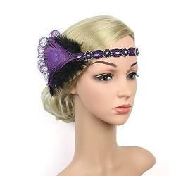 Schweißband Head Flapper Zwanziger Headband Vintage-Kopfbedeckung großer Haarreif (Purple, One Size) von DAIFINEY