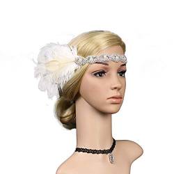 Schweißband Head Flapper Zwanziger Headband Vintage-Kopfbedeckung großer Haarreif (White, One Size) von DAIFINEY