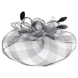 Sportanzug Damen Kurz Hut für Frauen Hochzeit Cocktail Mesh Haarspange Tea Party Stirnband (White, One Size) von DAIFINEY